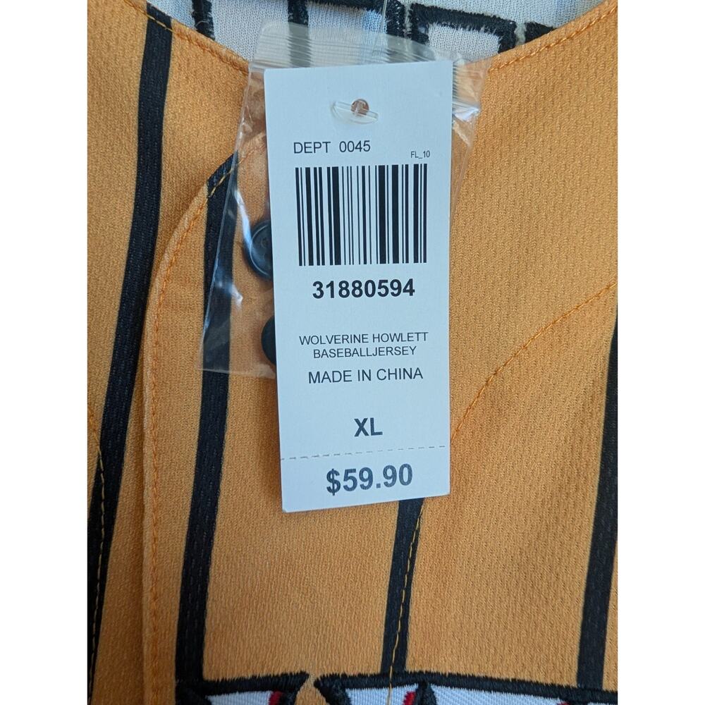 NWT Wolverine Baseball Jersey Mens XL Yellow Black Striped Marvel Howlett #74 - Picture 3 of 4